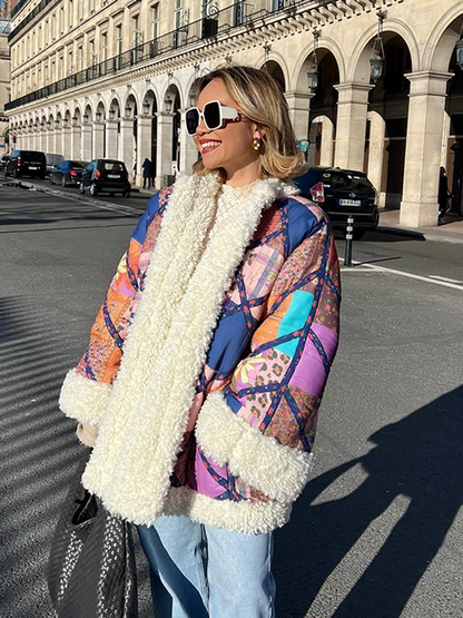 Autumn Winter New Coat Women Down Jacket National Style Coats Street Short Print Warm Leopard Chic Patchwork Padded Jacket