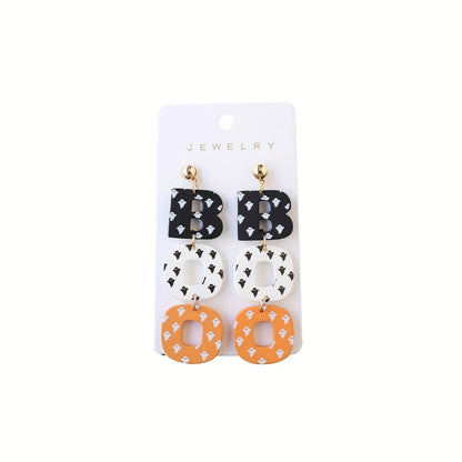 Halloween Acrylic Drop Earrings Cute Ghost Print BOO Dangle Fun & Quirky Party Accessory, Hypoallergenic Stainless Steel Ear Needle, No Plating - All Seasons Festive Jewelry Gift