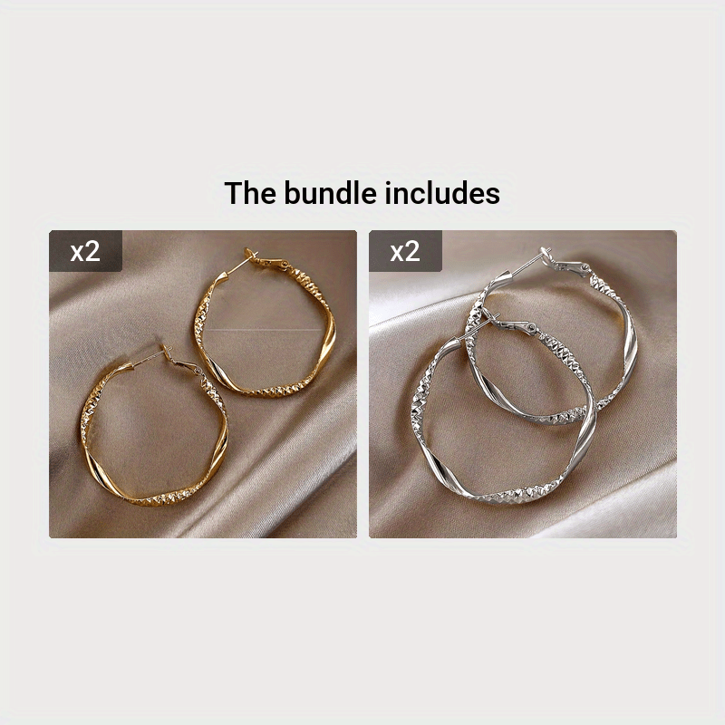 Twisted Circle Design Hoop Earrings - Elegant Iron Jewelry with Delicate Details for Women's Daily Casual Leisure Style - Perfect for Any Occasion