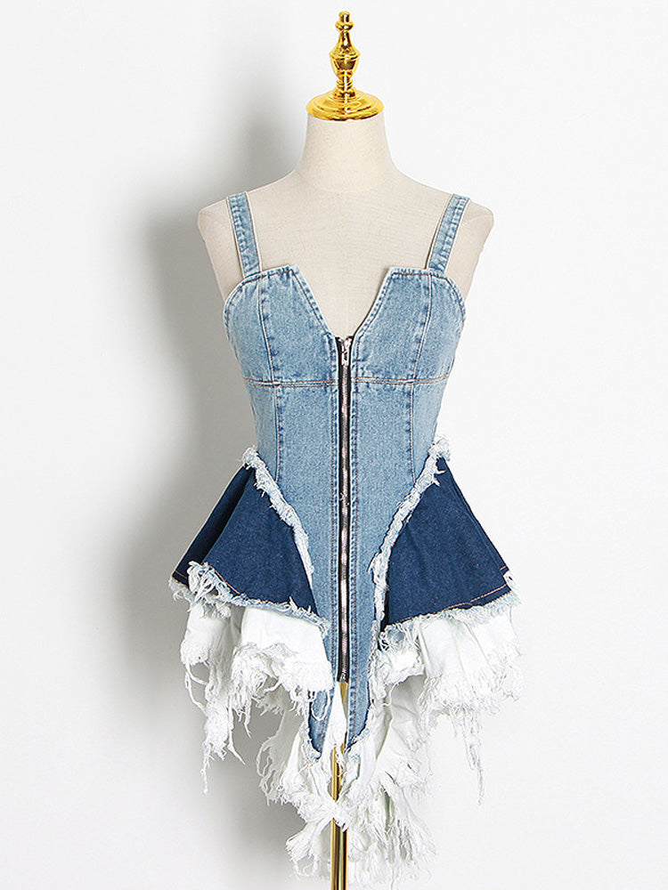 Patchwork Denim Mini Dress