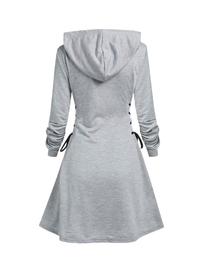 Plus Size Gothic Hooded Sweatshirt Dress - Lace-Up Side Drawstring, Elegant & Comfy, Machine Washable