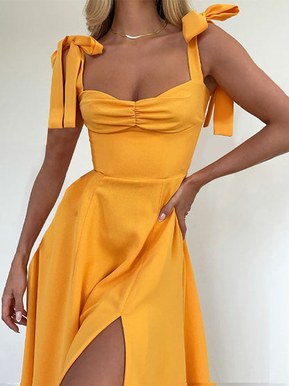 Solid Color Slit Maxi Dress