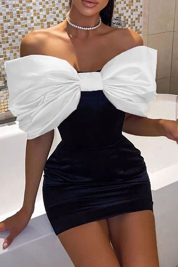 Hit Color Stunning Bowknot Mini Dress