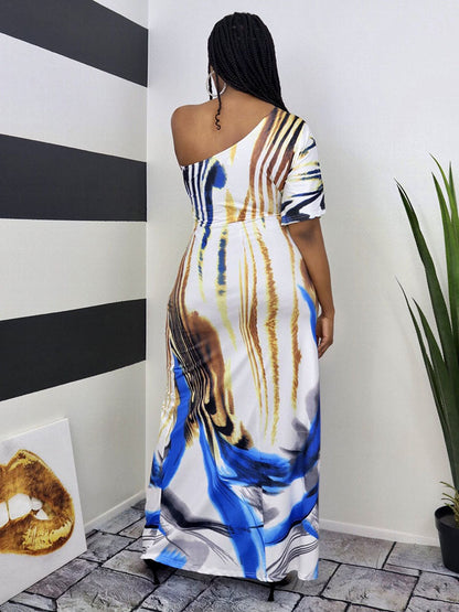 One Shoulder Print Maxi Dress