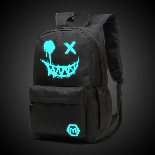 1pc Large Capacity Oxford Night Fluorescent Backpack - Durable, Water-Resistant, Lightweight, Fashionable Schoolbag for Daily Commute - Simple Cartoon Design, Casual Style, Perfect for Students and Travelers