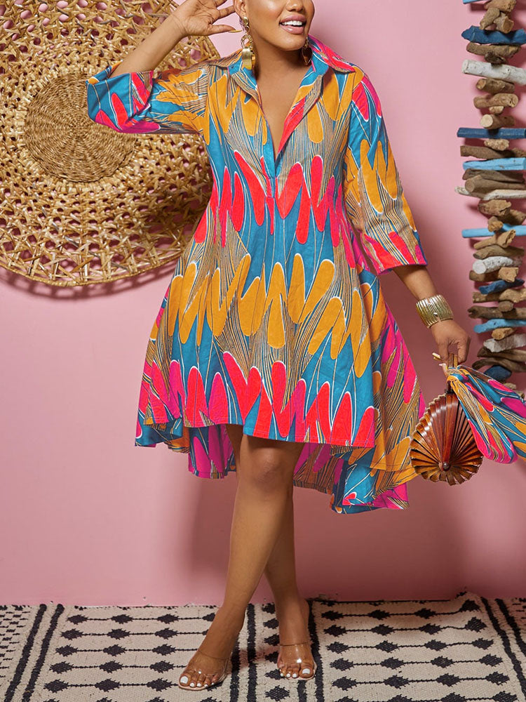 Printed A-Line Shirt Midi Dress