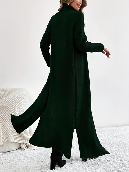 Elegant Fall/Winter Maxi Dress: Long Sleeve, High Neck with Split Hem for Women — Durable & Comfort Fit