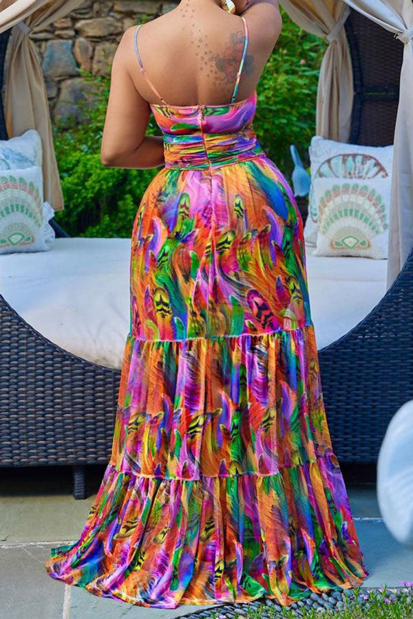 Tie Dye Bohemia Ruffle Maxi Dress