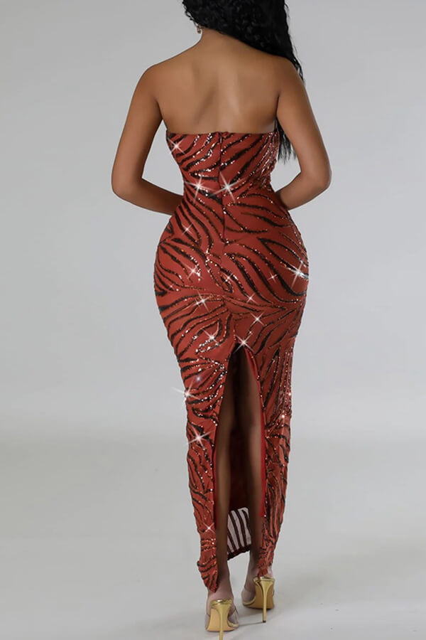 Sequined Bandeau On-trend Split Back Maxi Dress