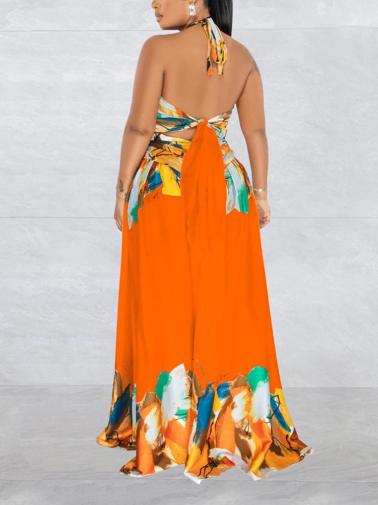 Print Halter Cut-out Maxi Dress