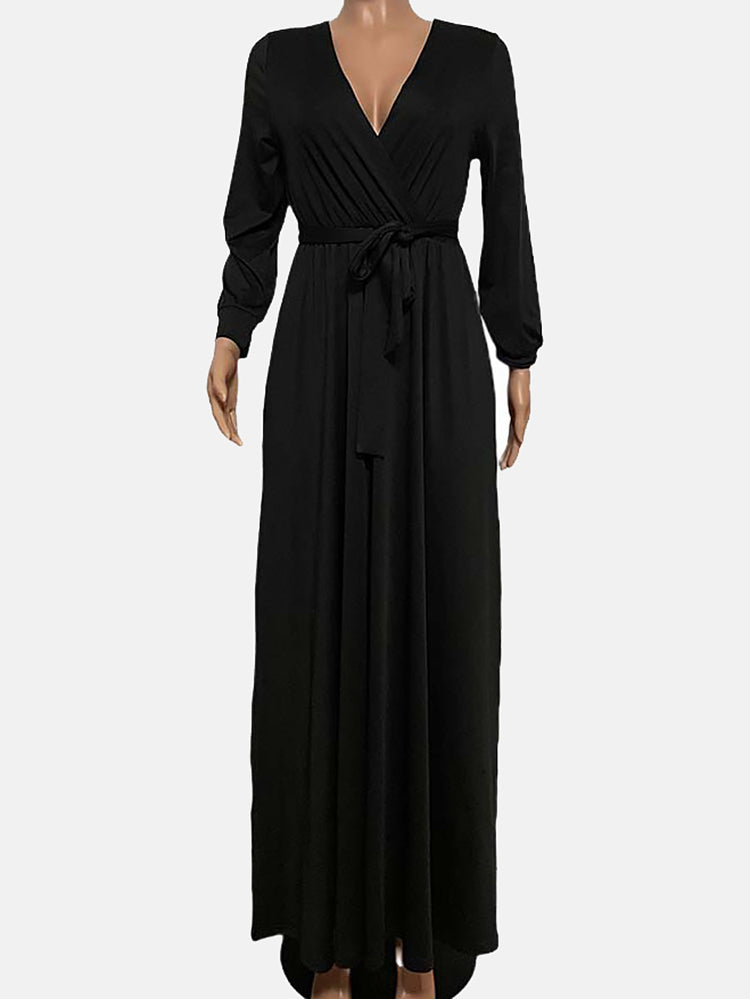 V Neck Belted Maxi Dress