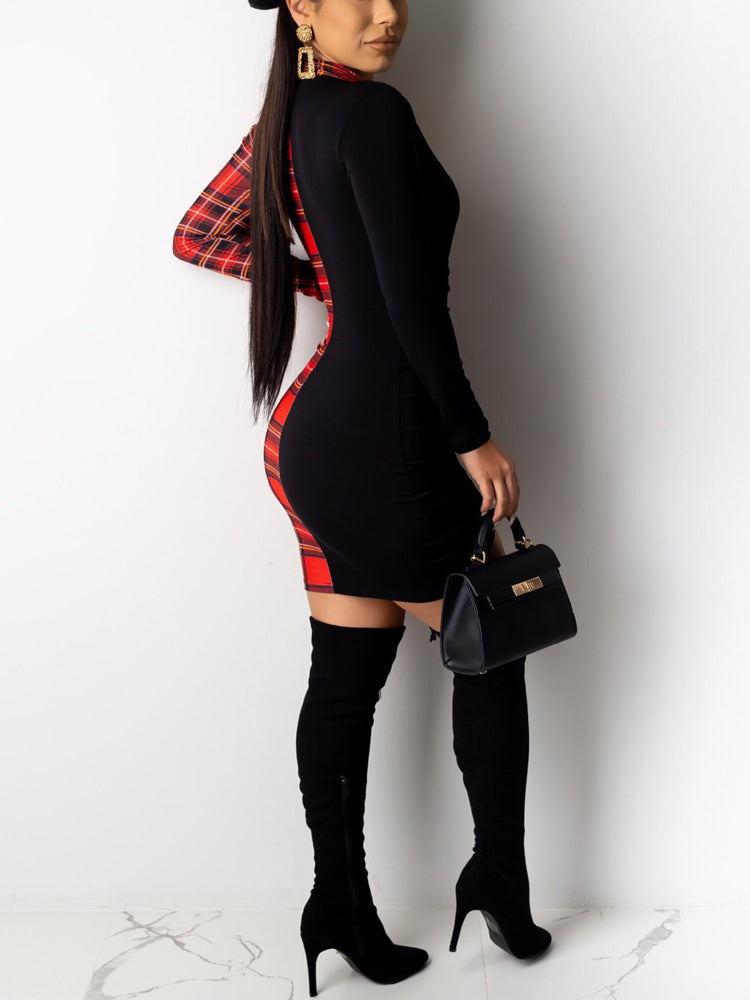 Plaid Drawstring Ruched Mini Dress