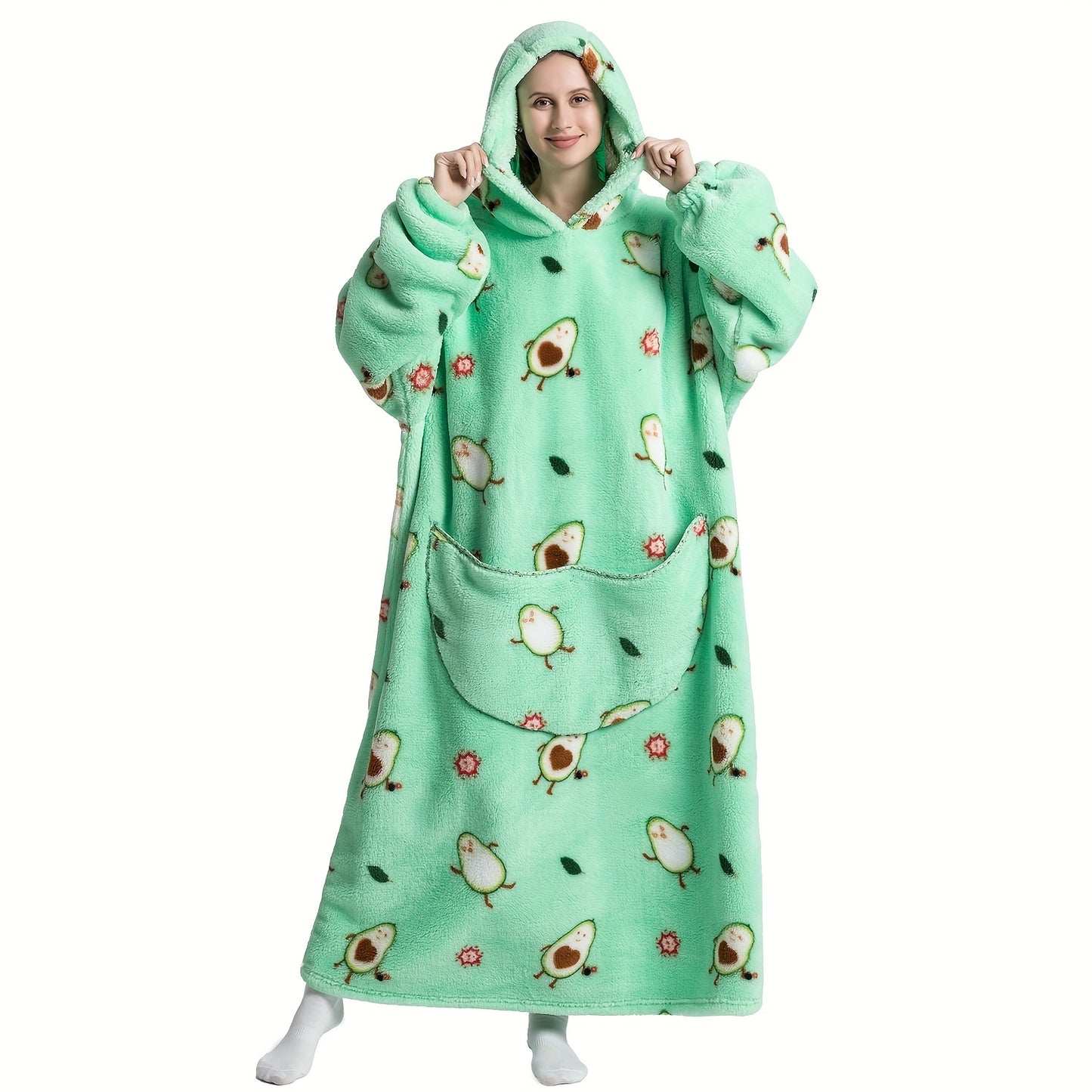 1pc Cozy Cartoon Wearable Hoodie Blanket - Soft, Warm, Comfortable Oversized Blanket Sweatshirt for Adults with Big Pocket - Perfect for Indoor Outdoor Use