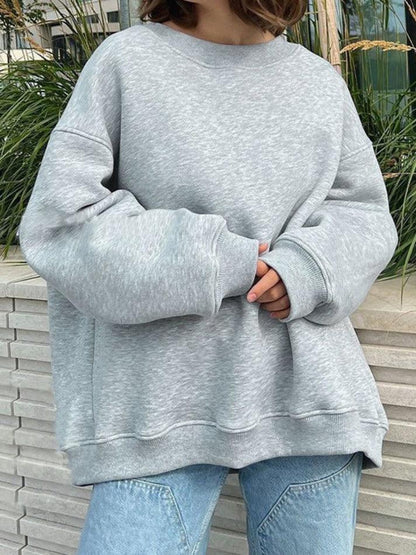 Solid Crew Neck Oversized Sweatshirt