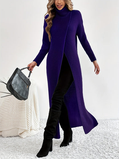 Elegant Fall/Winter Maxi Dress: Long Sleeve, High Neck with Split Hem for Women — Durable & Comfort Fit