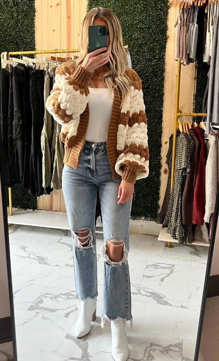 lovwvol sambas outfits New Autumn and Winter Women's Clothing Contrast Color Knitted Women's Cardigan Sweater