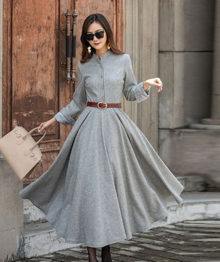 lovwvol barn jacket outfits Super Long Shirt Dress for Women Spring and Autumn Long Pleated Large Swing Dress Fashionable Trendy Waist-Tight to Ankle Dress