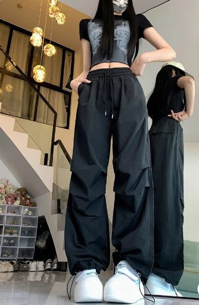 lovwvol going out outfits American Wide-Leg Overalls Women's Autumn New High Waist Loose Slimming Parachute Pants Casual Quick-Drying Sports Pants Fashion