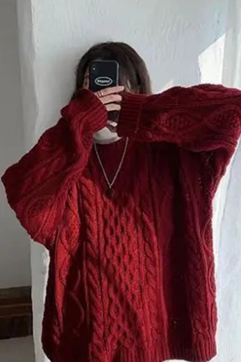 lovwvol fall sweater Red Twist Sweater Women's Autumn and Winter New Year All-Matching Thickened Japanese Style Lazy Retro Loose High-Grade Top