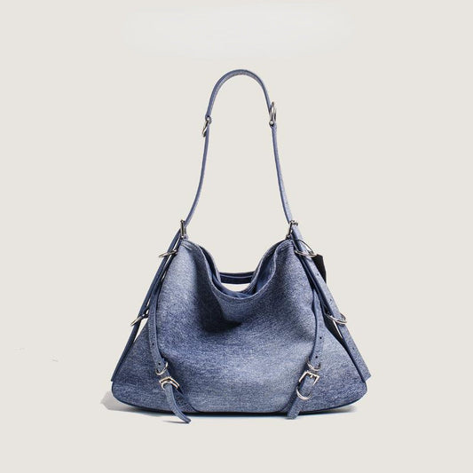 lovwvol  - Vintage Large Capacity Washed Denim Shoulder Bag Casual Hobo Bag Retro Tote Bag