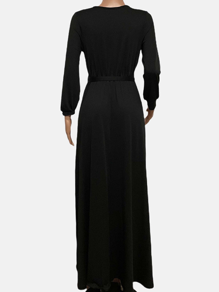 V Neck Belted Maxi Dress