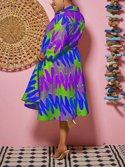 Printed A-Line Shirt Midi Dress