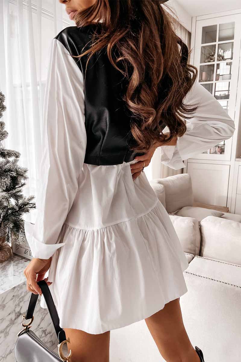 lovwvol Shirt skirt and leather stitching Mini Dress