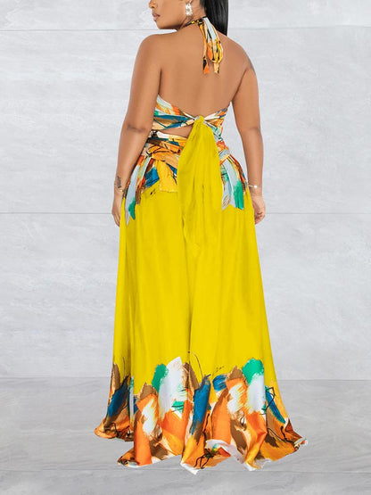 Print Halter Cut-out Maxi Dress