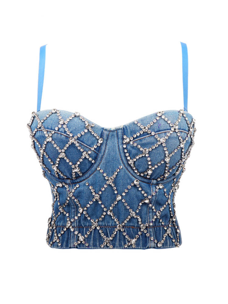 Rhinestone Denim Corset Top