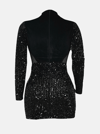 Sequin Velvet Mesh Patchwork Mini Dress