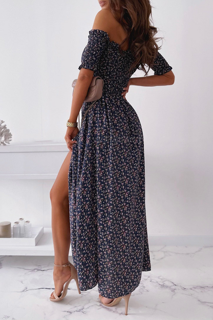 Elegant Floral Slit Fold Off the Shoulder Waist Skirt Dresses(5 Colors)