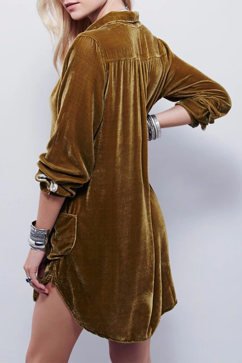 Fashion Casual Solid Patchwork Pocket Turndown Collar Shirt Dress Dresses