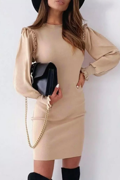 Elegant Solid Split Joint O Neck Pencil Skirt Dresses