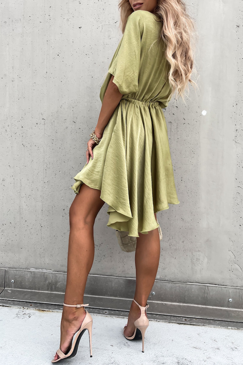 Fashion Solid V Neck Cake Skirt Dresses