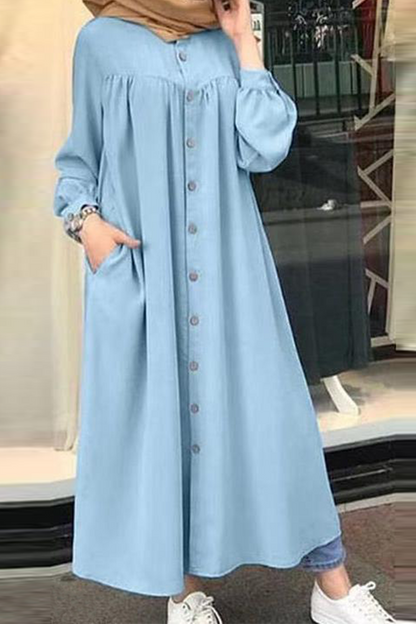 Casual Solid Buckle Mandarin Collar Shirt Dress Dresses(5 colors)