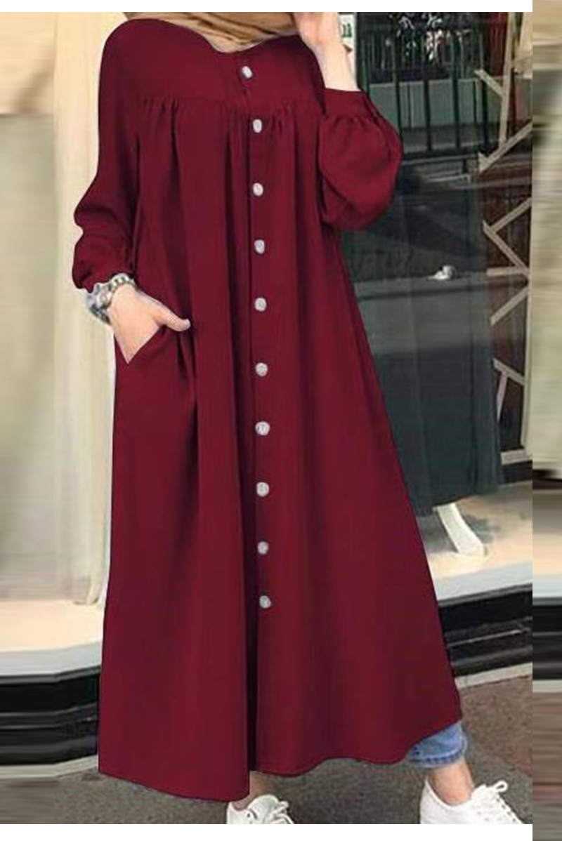 Casual Solid Buckle Mandarin Collar Shirt Dress Dresses(5 colors)