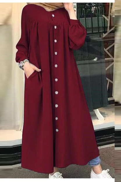 Casual Solid Buckle Mandarin Collar Shirt Dress Dresses(5 colors)