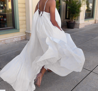 lovwvol lovwvol Women Camisole Oversized Fashion Casual Solid Maxi Dresses Strap Dress Pocket Loose Backless Big Swing Solid Floor-length Robe