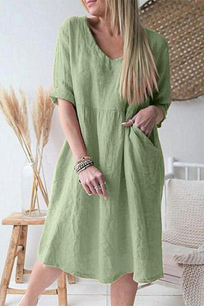 Casual Solid Patchwork V Neck Straight Dresses