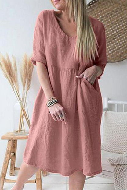 Casual Solid Patchwork V Neck Straight Dresses