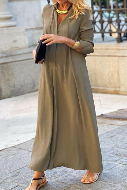 Casual Solid Pocket V Neck Shirt Dress Dresses(6 Colors)