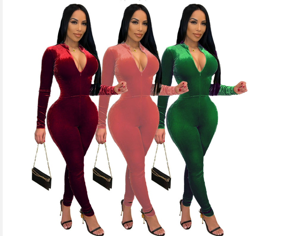 Solid Velvet With Corset Gloves Sexy Bodycon Jumpsuit Summer Fall Slim Party Club Elegant Streetwear Outfit Y2K