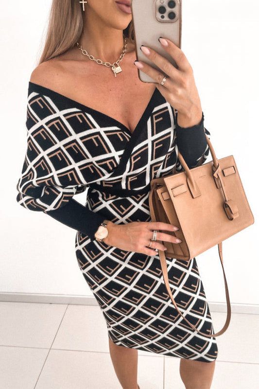 Sexy Elegant Printing V Neck Pencil Skirt Dresses