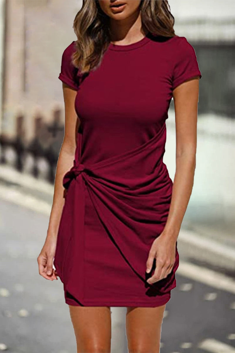 Casual Solid Solid Color O Neck One Step Skirt Dresses(10 Colors)