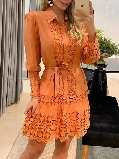 Elegant Solid Contrast Shirt Collar Dresses(5 Colors)