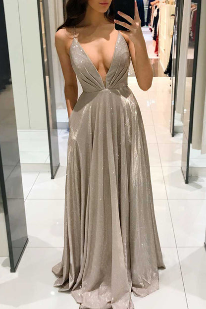 Celebrities Elegant Solid Backless V Neck Princess Dresses(3 Colors)