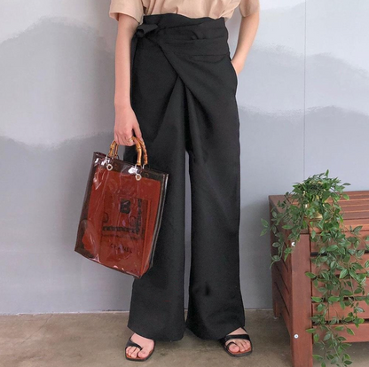 Spring Female Fashion Elegant Original Solid Color White Black Simple Loose Solid Color Wide Leg Pants for Women