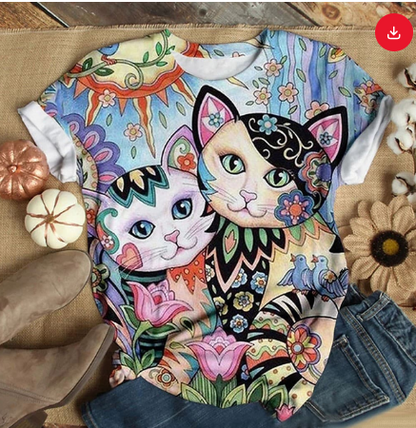 Woman Tshirts Harajuku Graphic Tee Spring Summer Streetweear Women Animal Cat Print Cute Kawaii Short Sleeve T-shirts Tops