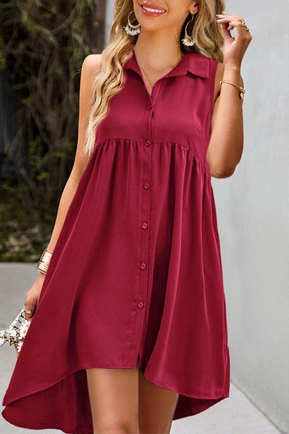 Casual Daily Solid Buckle Turndown Collar A Line Dresses