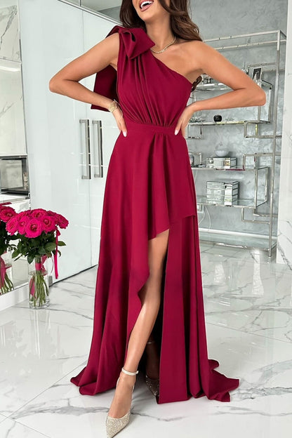 Elegant Formal Solid Backless Oblique Collar Evening Dress Dresses